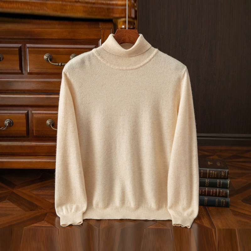 New autumn and winter men's pullover turtleneck wool sweater, casual long-sleeve knit sweater, high-neck base shirt