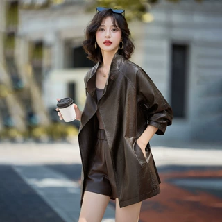 2025秋季女新款高级感皮衣气质腰带收腰中长款时尚pu外套YG82999