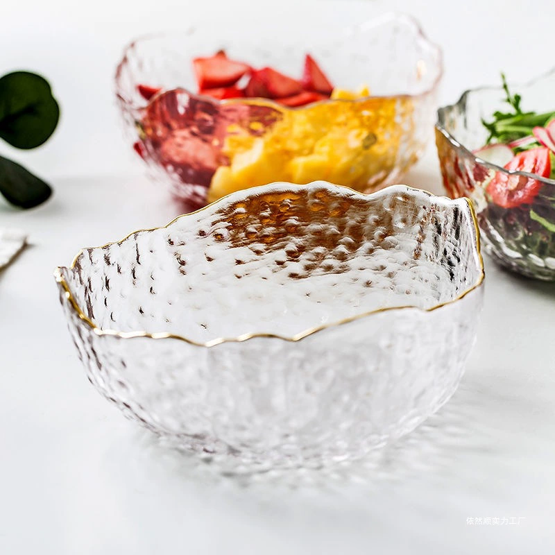 Стеклянная салатница, прозрачная хрустальная миска, десертная миска «Птичье гнездо», персонализированная тарелка для овощей и фруктов с узором молотка