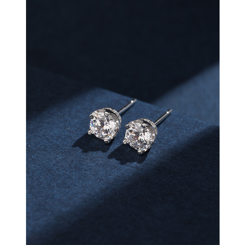 Ultra brillante zircón pendientes de plata esterlina 925 pequeño agujero de orejas pendientes de orejas para mujeres hip hop simple pendientes versátiles sensación de alta calidad