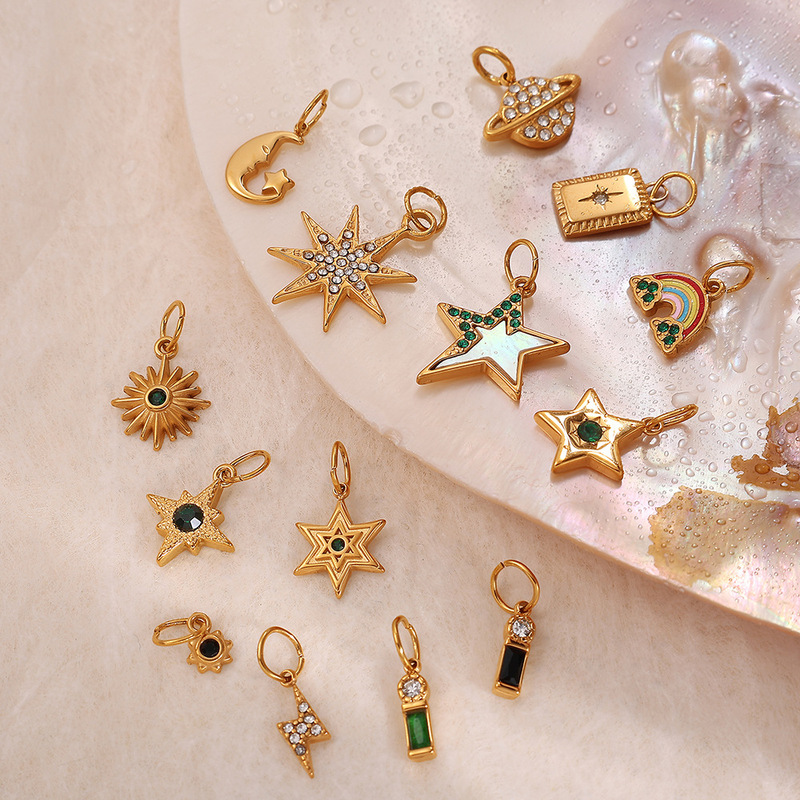 Cross-Border Versatile Trendy Green Rhinestone Five-Pointed Star Accessories Fashion Cloud Rainbow Oil Drop Design Jewelry Pendant