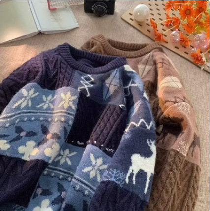 Pull en tricot de style américain pour homme, paresseux, haut de gamme, à manches courtes, de niche, de marque tendance, même pull en tricot pour couple_voghion.com