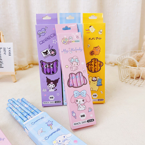 Cute Pet Cartoon Family Monochrome Wood HB Writing Pencil Set of 12 for Primary School Students Calligraphy Pencil Stationery