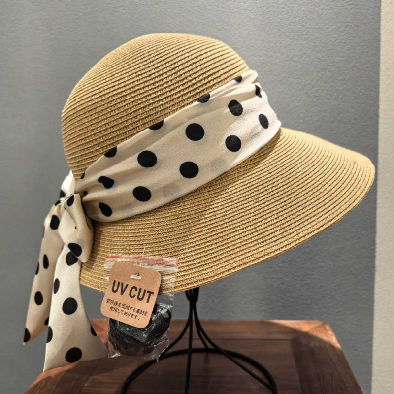 Hepburn Style Polka Dot Straw Sun Hat For Women With Bow_voghion.com