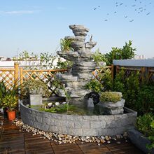 魚缸造景假山流水噴泉擺件酒店玄關風水輪辦公室落地大型裝飾庭院