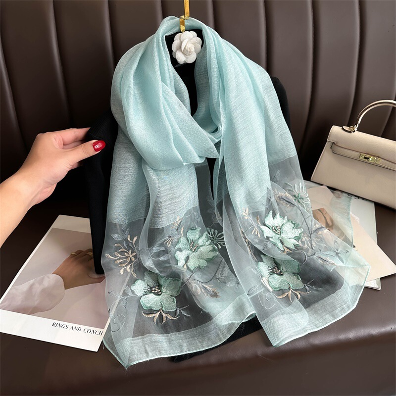 New fashion silk wool scarf women's winter Korean style versatile embroidered shawl High sense scarf embroidered scarf