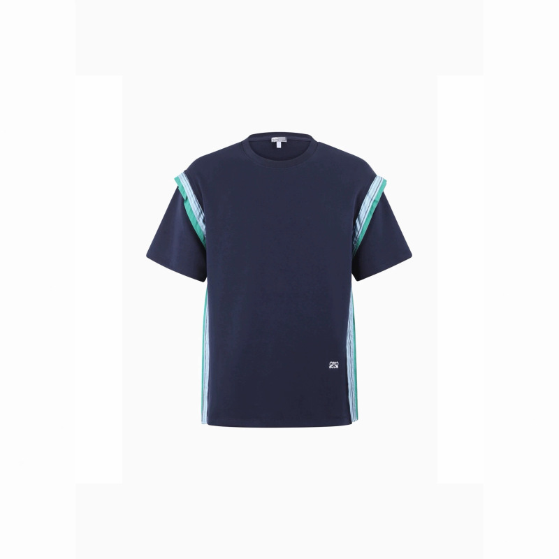 Correct Version Ve Spring Collection Embroidered Loewe Color-Block Striped Short-Sleeve Logo T-Shirt Top Correct Version Ve Spring Collection Embroidered Loewe Color-Block Striped Short-Sleeve Logo T-Shirt Top