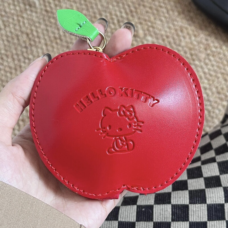 Kitty红色苹果皮质零钱包可爱迷你kt便携耳机证件随身小卡包|undefined