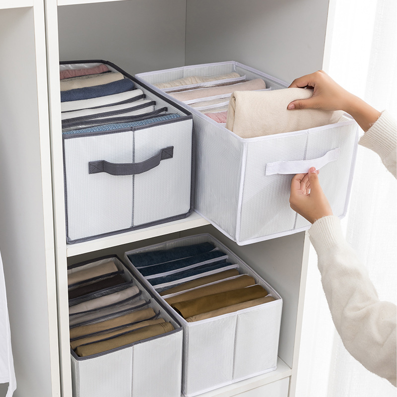[Transfronterizo] pantalones plegables ropa de almacenamiento de ropa artefacto separado caja de almacenamiento armario caja de almacenamiento transparente