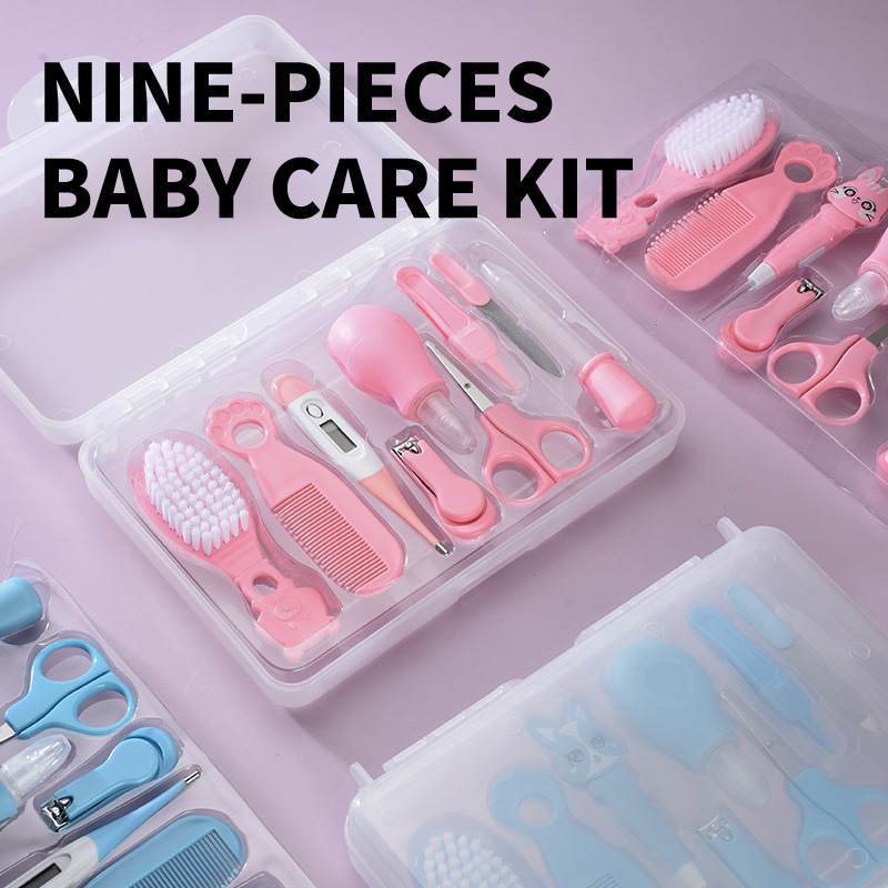 Comercio exterior Juego de cuidado de bebés Cortaúñas para bebés Herramientas de cuidado de cepillos de dientes Peine Cepillo Caja de almacenamiento Juego de 9 piezas image 1
