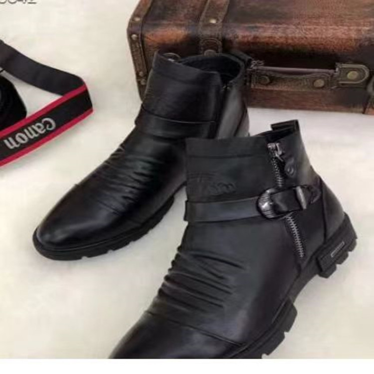 Boots Men's 2024 Spring and Autum New Men's Cotton Shoes Fleece-Lined Casual Leather Shoes Men's High-Top Shoes Fashionable Shoes