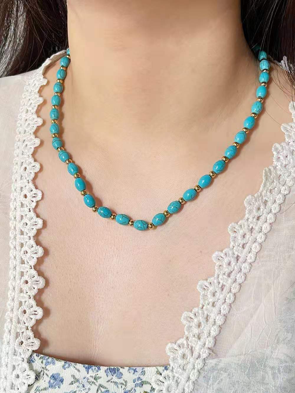 Fashion Round Square natural stone Titanium Steel Plating Necklace 1 Piece