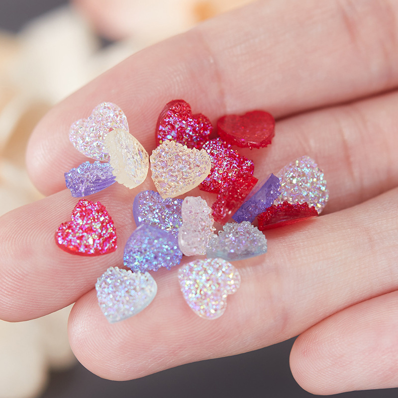 Aurora Peach Heart Nail Art Jewelry Love Transparent Magic Color Frosted Gapsophila Resin New Summer Nail Decoration Drill