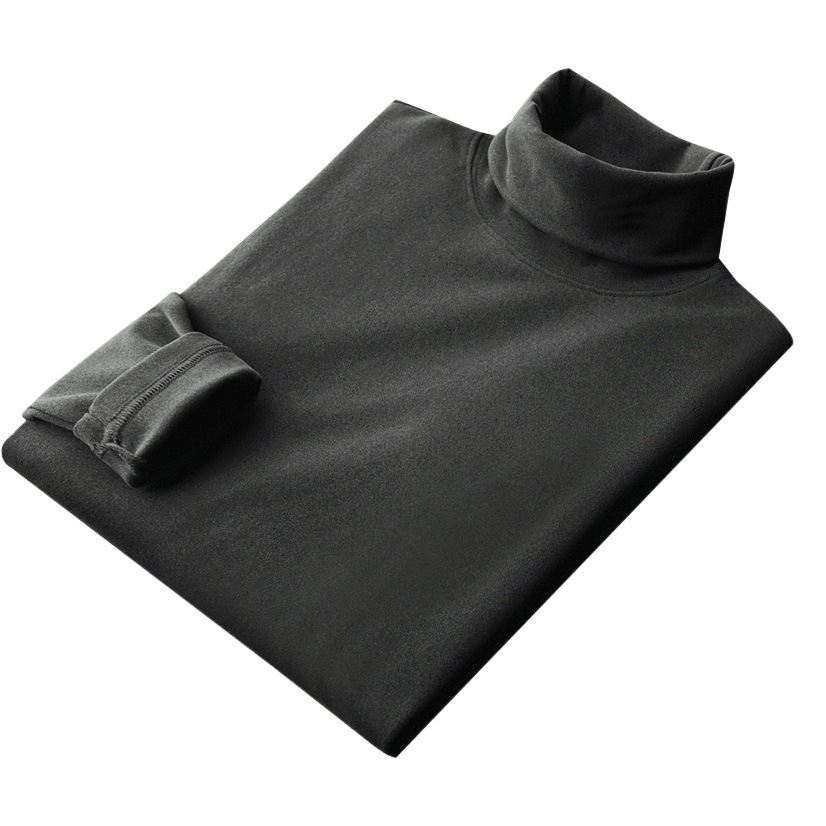 カスタムハイネックフリース裏地付き春用長袖メンズTシャツ、蓄熱保温起毛パイル襟スリムフィットトップス