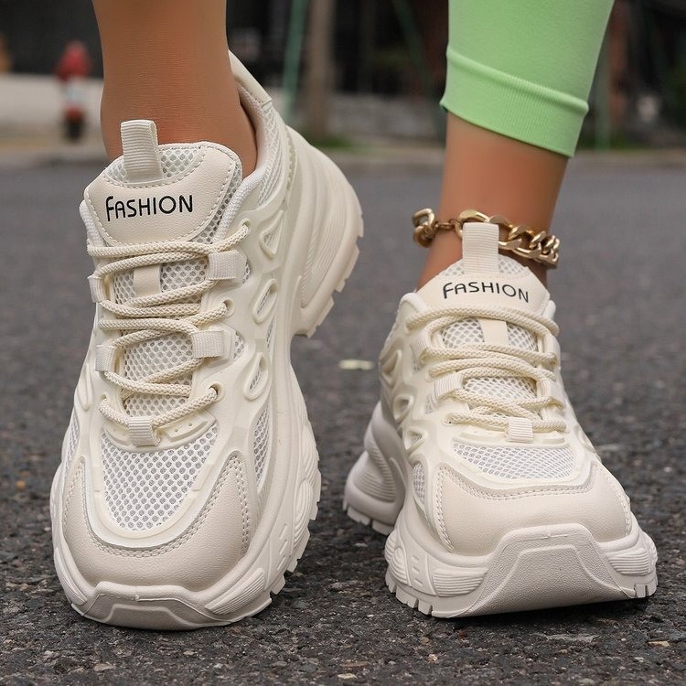 Große bonbonfarbene Dad-Mesh-Schuhe, beliebte Mesh-Schuhe mit dicker Sohle für Damen, atmungsaktive und modische Freizeitsportschuhe_voghion.com