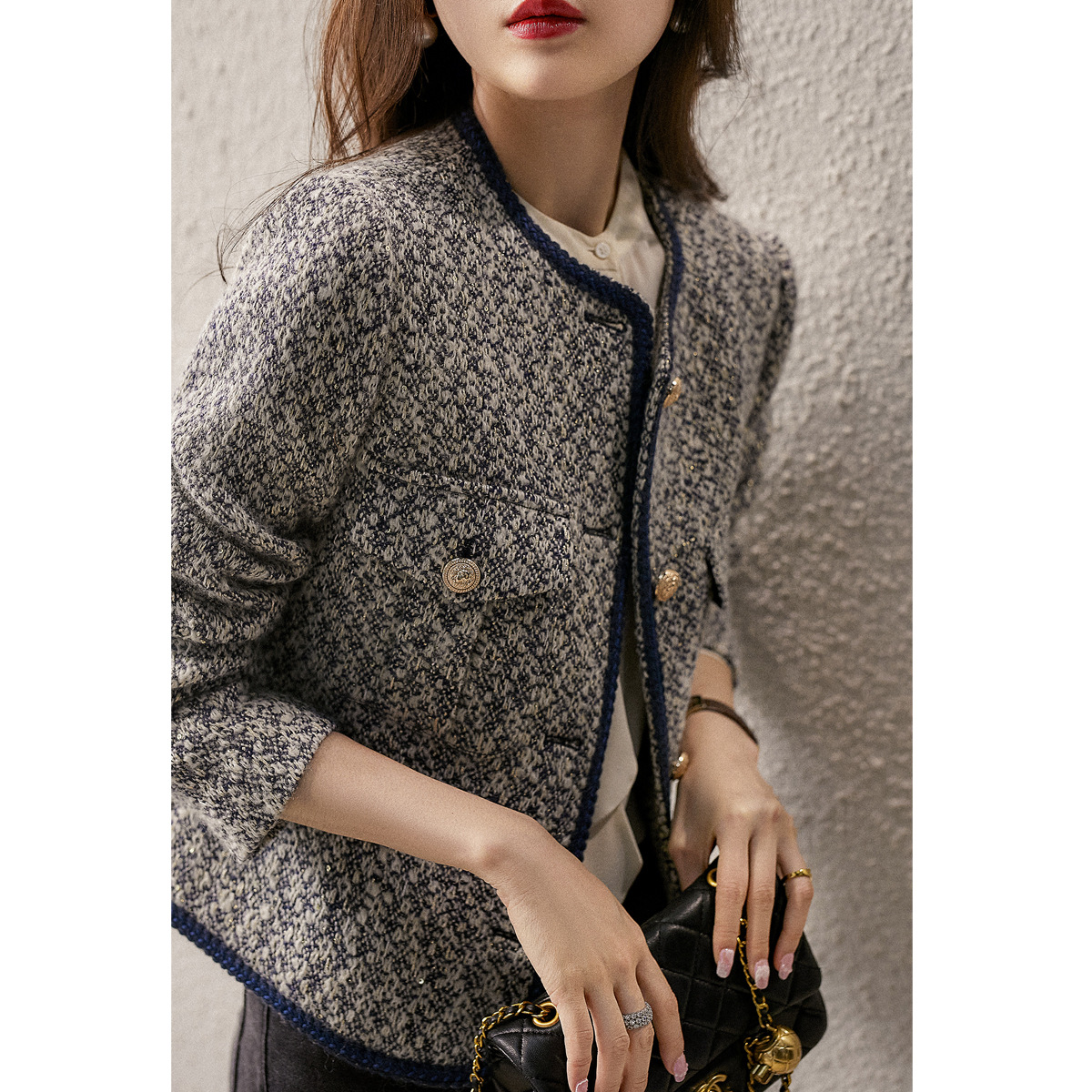 Tweed Style Jacket, Feminine French Wool Tweed Autumn and Winter New Slimming Look, Western Style and High-End Lady Top