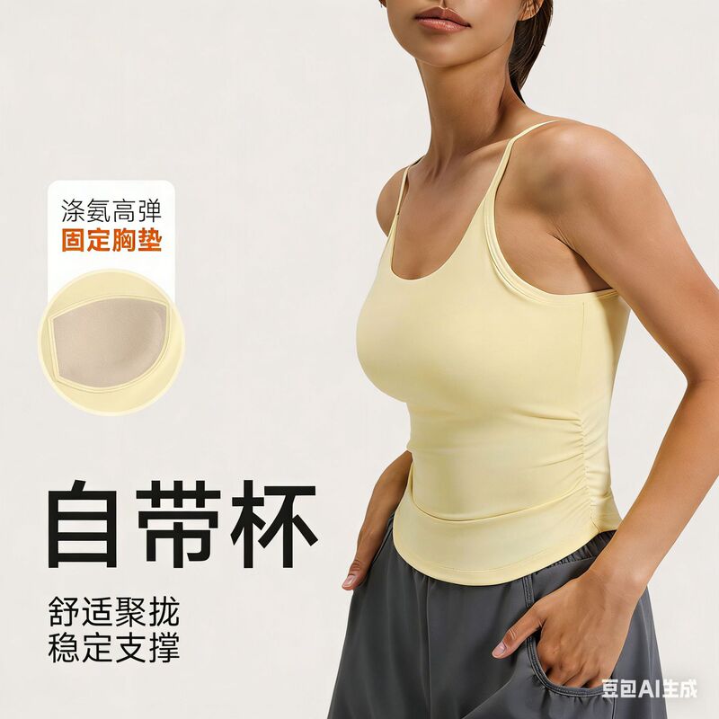 New Style Waist-Cinching Pleated Vest Shock-Proof Fixed Cup Suspender Bra Fitness Inner Wear Sports Bra for Women
