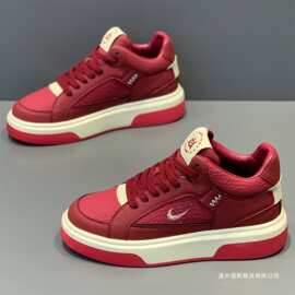 男鞋2025新款高帮鞋冬季加绒保暖棉鞋软底休闲鞋男靴酒红板鞋其它