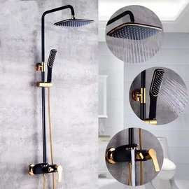 全铜黑金淋浴花洒套装欧式冷热浴室间手持喷头升降淋浴杆增压花洒