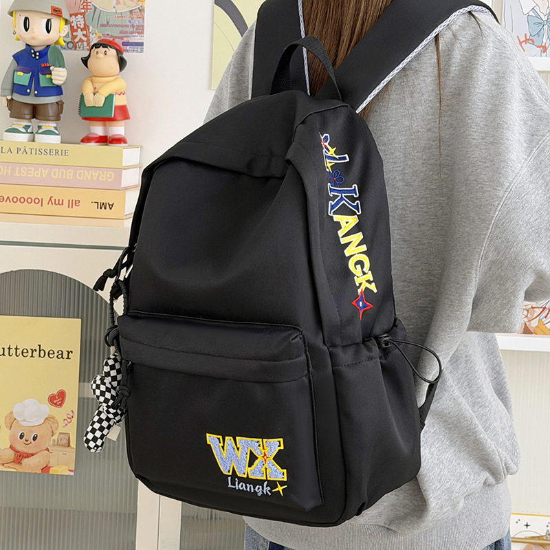 New American retro letter backpack, fashionable embroidery, versatile large-capacity lightweight travel backpack for middle and high school students