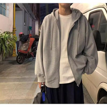 春秋季港风卫衣男连帽开衫韩版潮流学生薄款外套宽松加绒外套批发