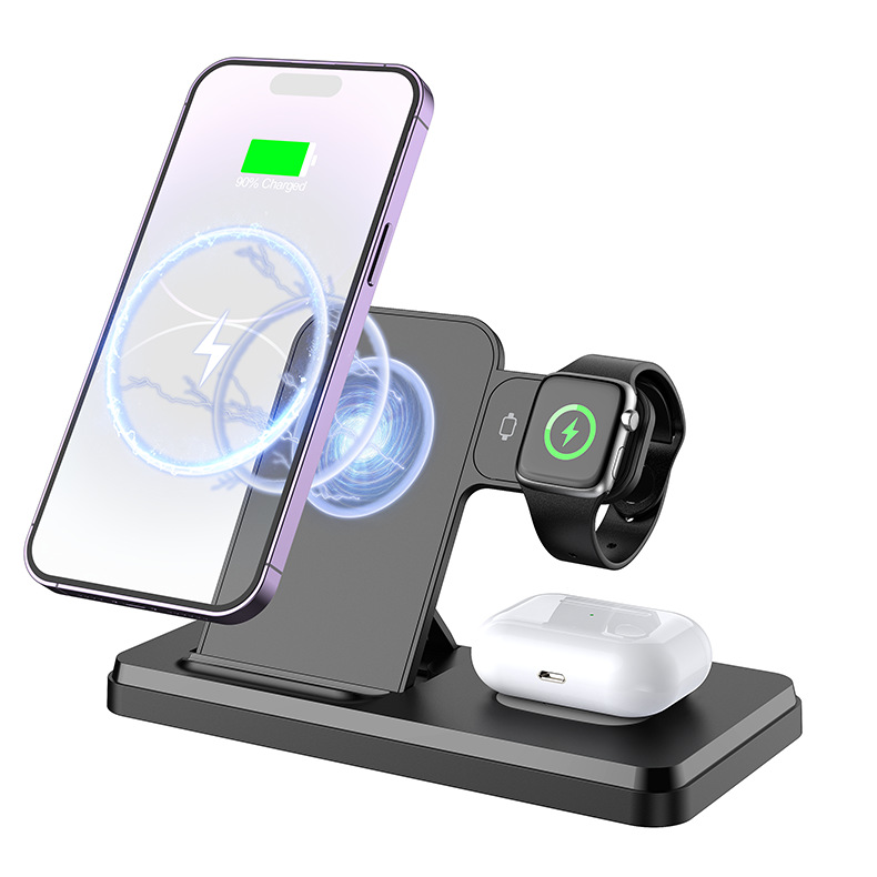 Cargador inalámbrico tres en uno para teléfono móvil Apple Huawei, auricular, reloj, soporte de carga inalámbrico plegable para el hogar