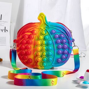 2024 New Pumpkin Kidsren's Bag, Fashionable and Versatile, Stylish and Decompressed Rainbow Silicone Bubble Crossbody Bag Popit