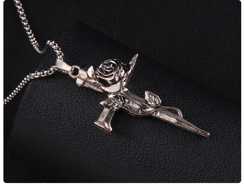 201 Stainless Steel Zinc Alloy Gothic Punk Streetwear Plating Cross Rose Pendant Necklace display picture 4