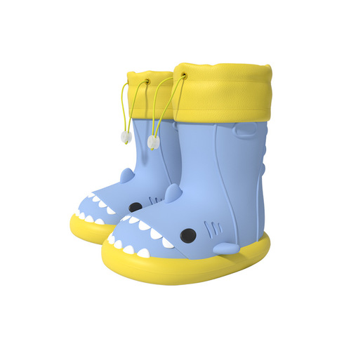 Wholesale cartoon shark children's rain boots for boys and girls in autumn and winter plus velvet baby rain boots for toddlers and primary school students water shoes