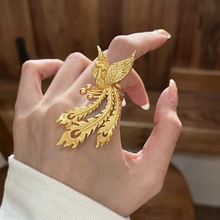 金店同款古法大凤凰沙金戒指新娘婚庆小众个性凤凰活口可调节指环