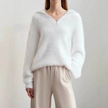 外贸跨境高领仿水貂绒套头针织衫女秋冬新款遮肉显瘦宽松毛衣女