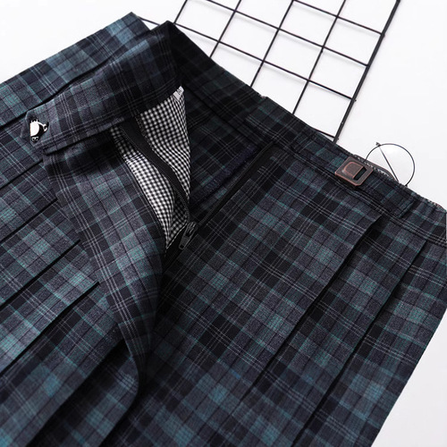 Japanese-style school uniform pleated skirt with high waist grid and kelp pattern JK dress half skirt