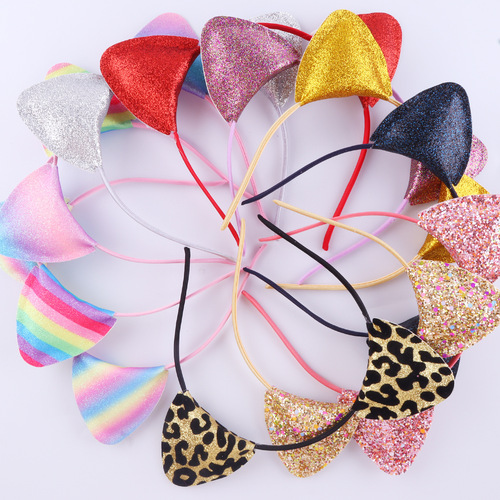 Women's Colorful Cat Ear Headband Children's Cartoon Small Fresh Animal Ear Hairpin Onion Powder Glitter Headband Accessories