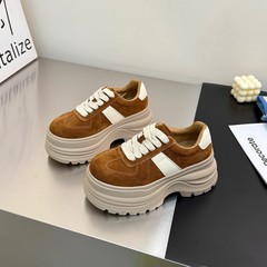 复古撞色拼接厚底德训鞋女2025年新款小个子增高显瘦百搭休闲板鞋