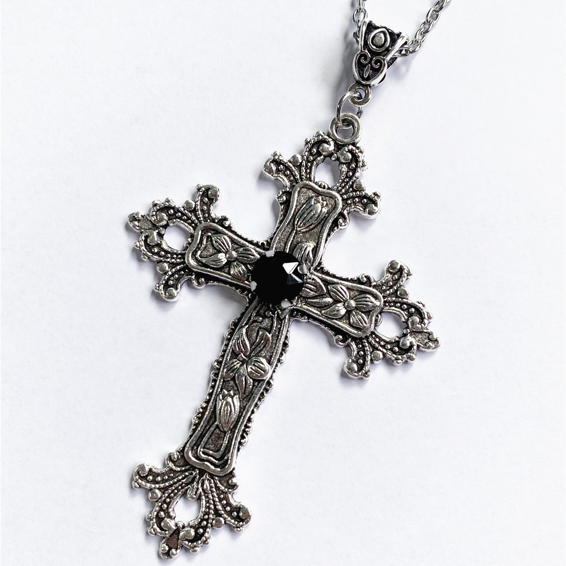 Large Cross Pendant Jewelry Necklace Silver Tone Gothic Jewelry Fashion Charm Statement Women Gift