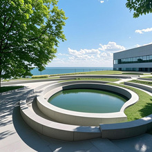 清水混凝土景墙户外园林围挡UHPC坐凳水磨石树池坐凳户外水泥坐凳