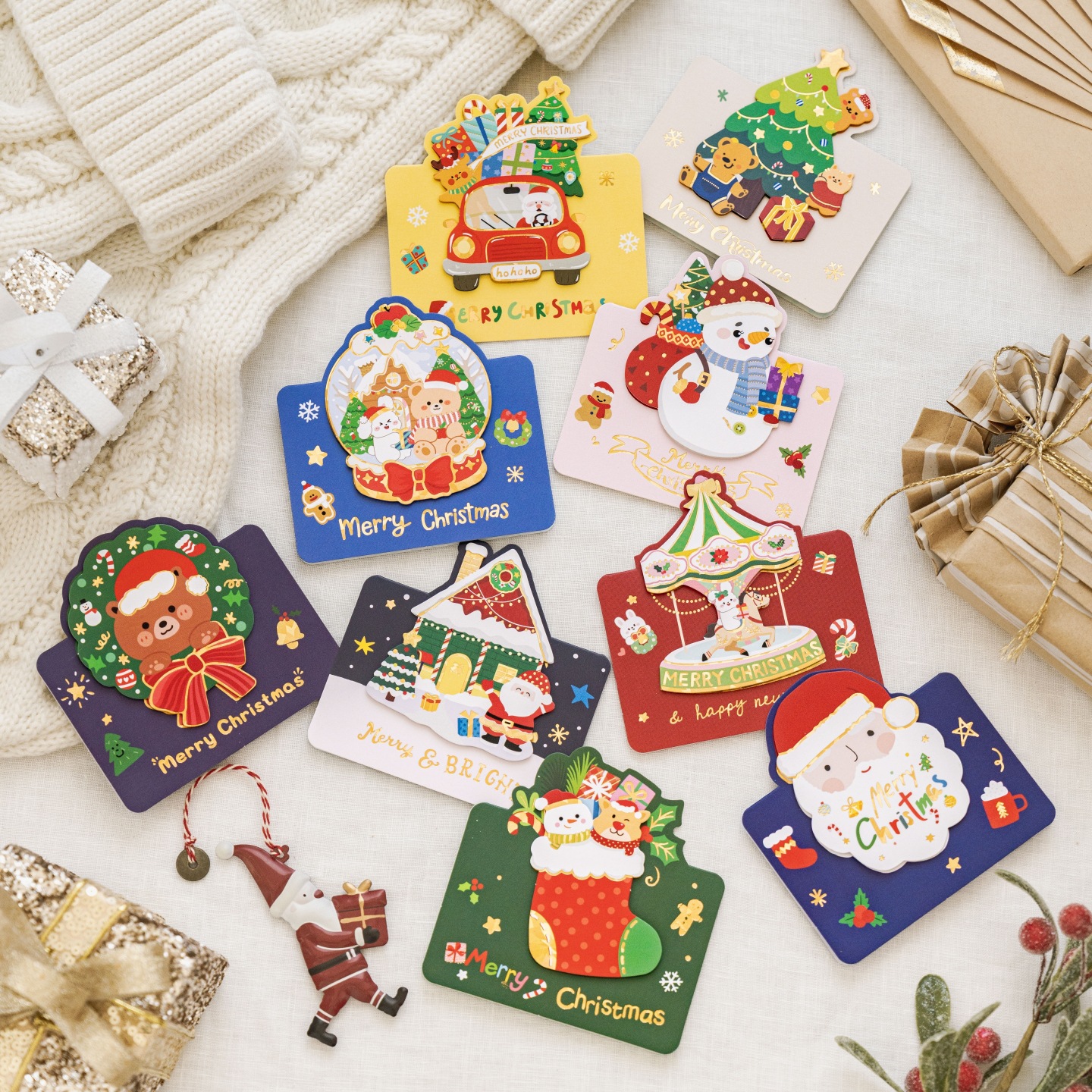 烫金圣诞贺卡立体感恩节贺卡平安夜礼物留言卡感谢礼品祝福卡