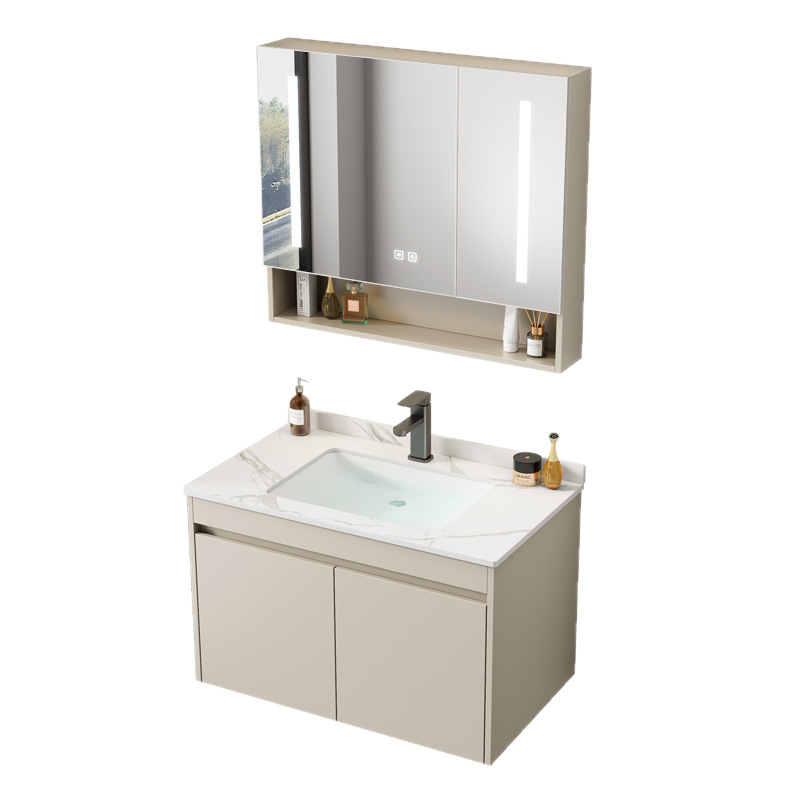 Cabinet de baño de aluminio de aire crema combinado hotel en cerámica lavabo lavabo lavabo de esquina redonda lavabo