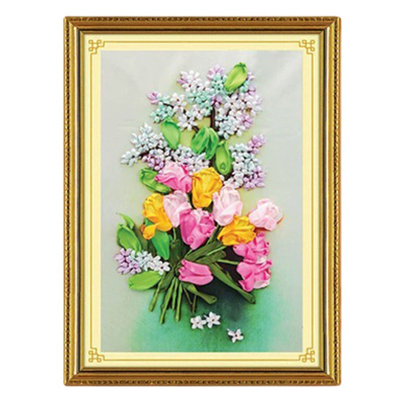 Новая лента вышивка стерео ручной работы вышивка DIY подвесная Картина гостиная спальня учебный материал сумка комплект Цветочный пучок подвесная живопись