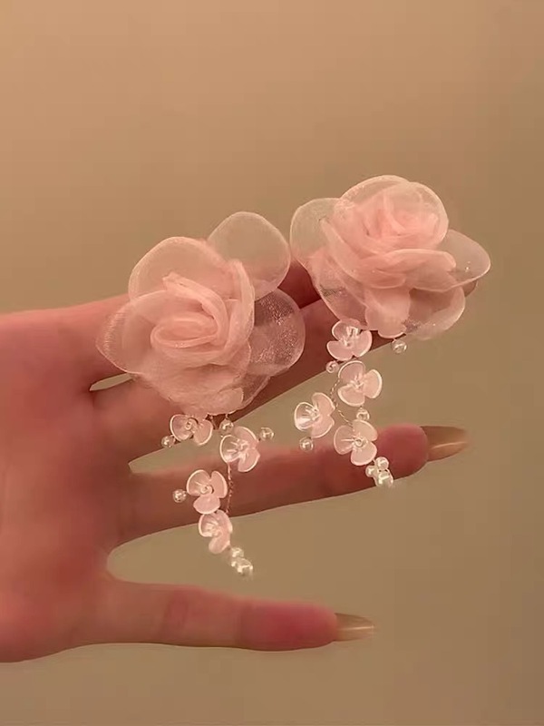 奇思妙想~彩色多巴胺布艺串珠耳环女耳钉海边度假风耳饰耳夹|undefined