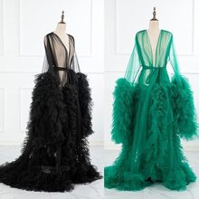 夏季女式蓬松薄纱长袍孕妇礼服拍照长款透明新娘蓬蓬裙婚纱