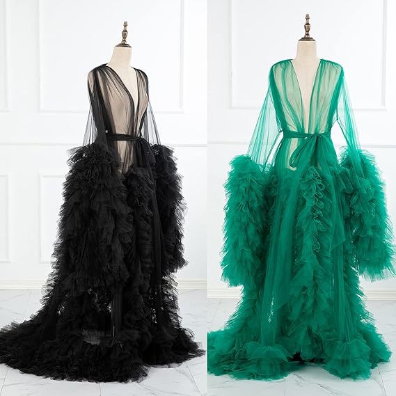 Summer Women's Fluffy Tulle Robe Maternity Dress Photo Shoot Long Transparent Bridal Tutu Skirt Wedding Dress A-Line Skirt