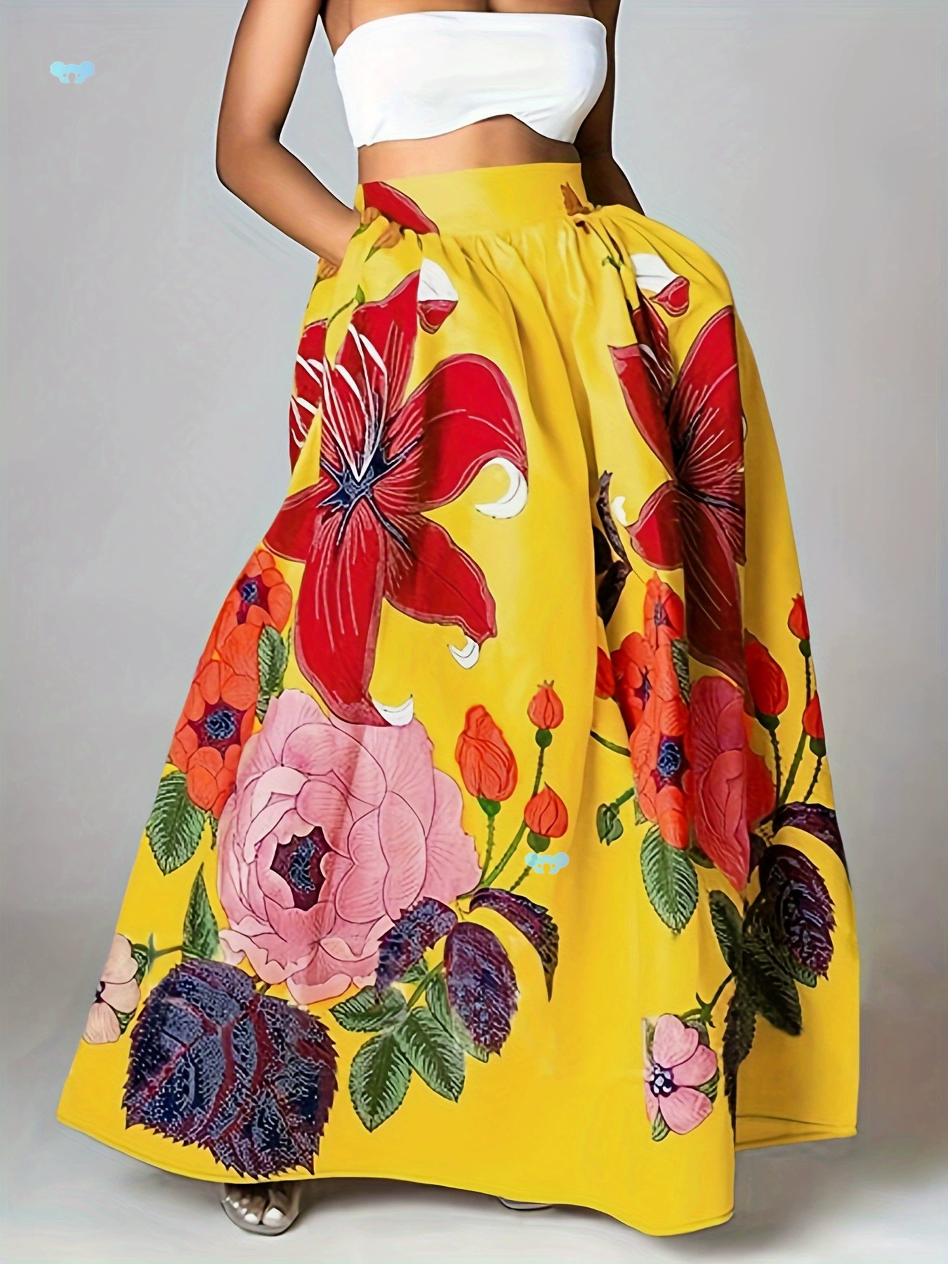 Женская длинная юбка в богемном цветочном принте с карманами через границу