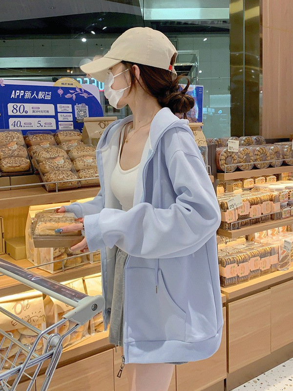 外套女2025新款爆款韩系连帽秋季卫衣女款灰色开衫上衣慵懒风女装|undefined