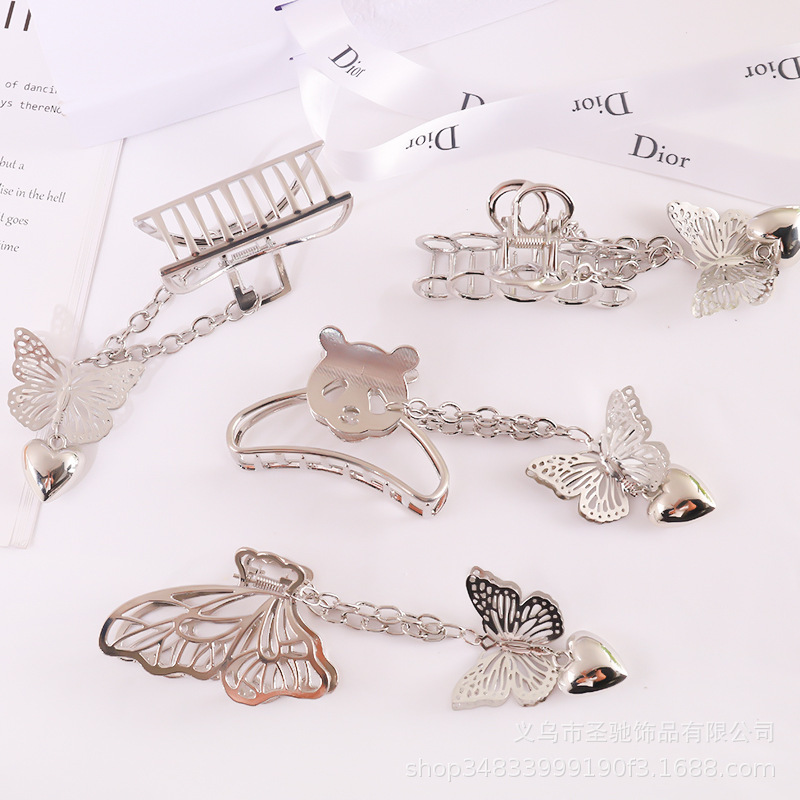 Shark Clip Butterfly Pendant Metal Hairpin Hairpin Three-dimensional Women's Hair Grab Chain Korean Decorative Head Grab Clip