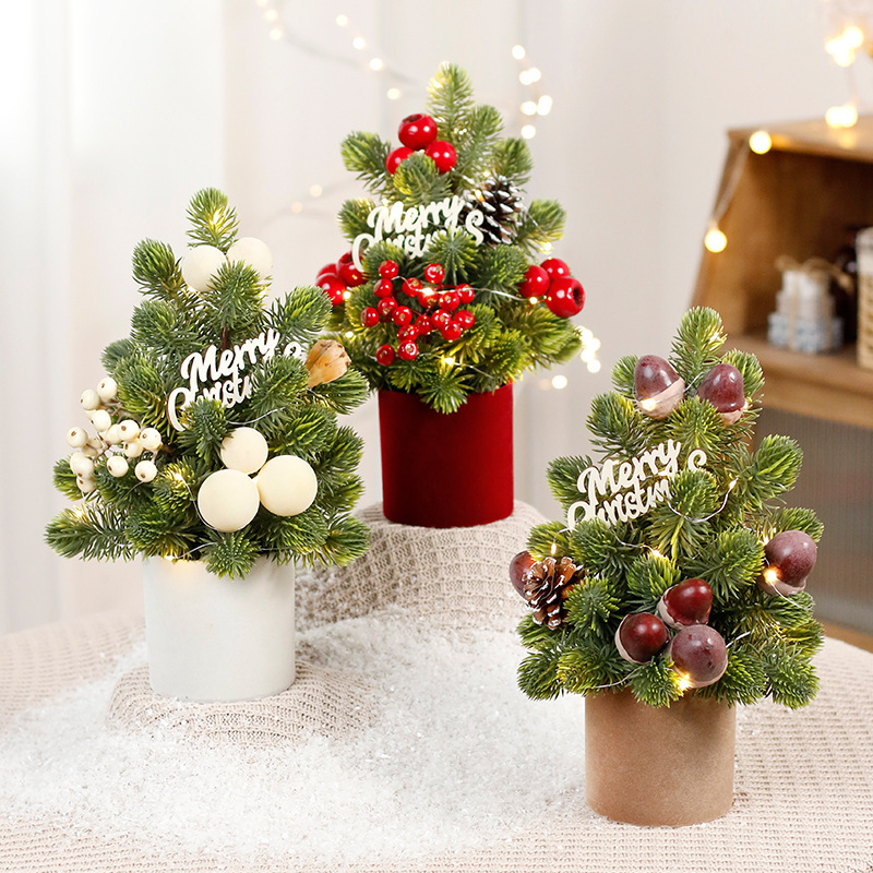 Cross-Border Christmas Decorations Ins Simple Led Pine Cone Pe Nobel Pine Ornaments Desktop Mini Christmas Tree
