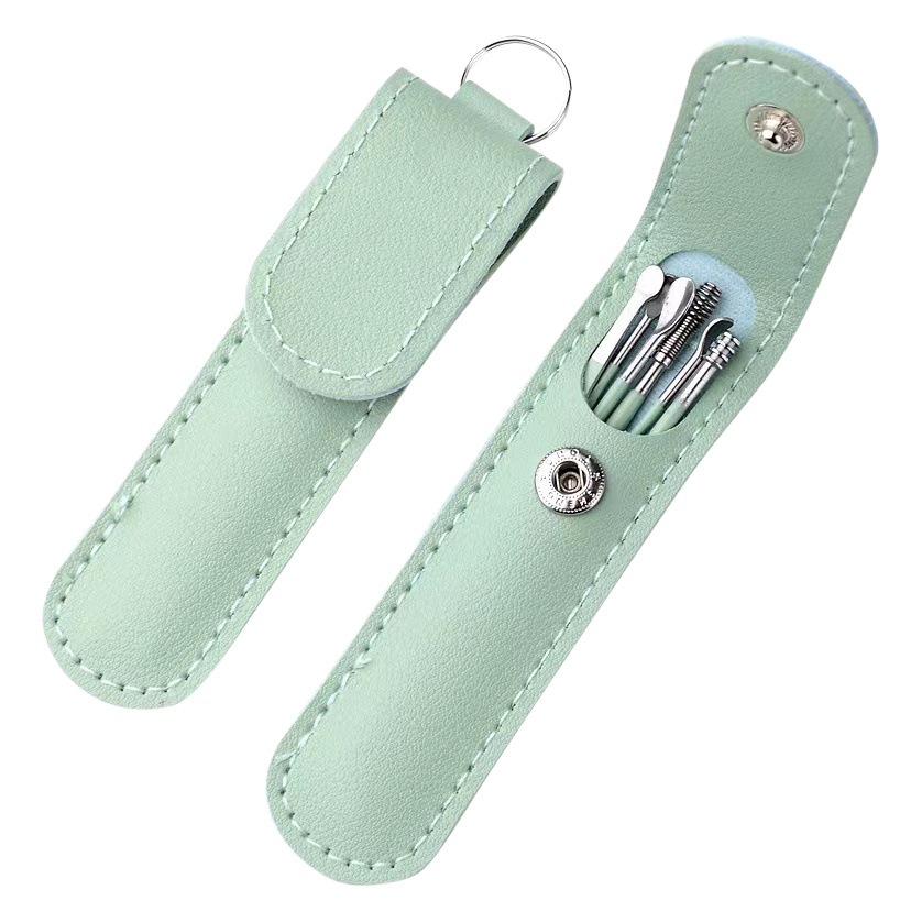 Herramienta de selección de oreja de acero inoxidable de seis piezas bolsa de cuero para recoger oreja limpiador de oreja de hogar fácil de llevar