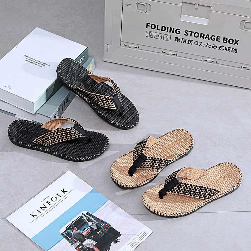 人字拖男夏季外穿越南拖鞋男士亞麻編織不滑透氣夾腳沙灘休閒男鞋