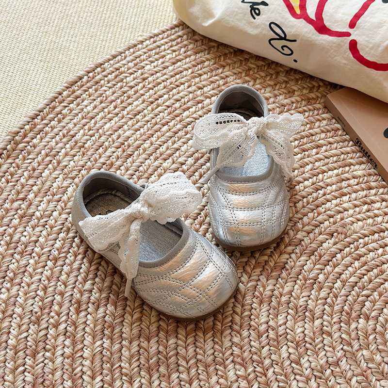 2025 Autumn Girls' Leather Shoes Little Girls Sweet Bow Princess Shoes Korean Style Western Style Easiest for Match Girls' Ballet Shoes