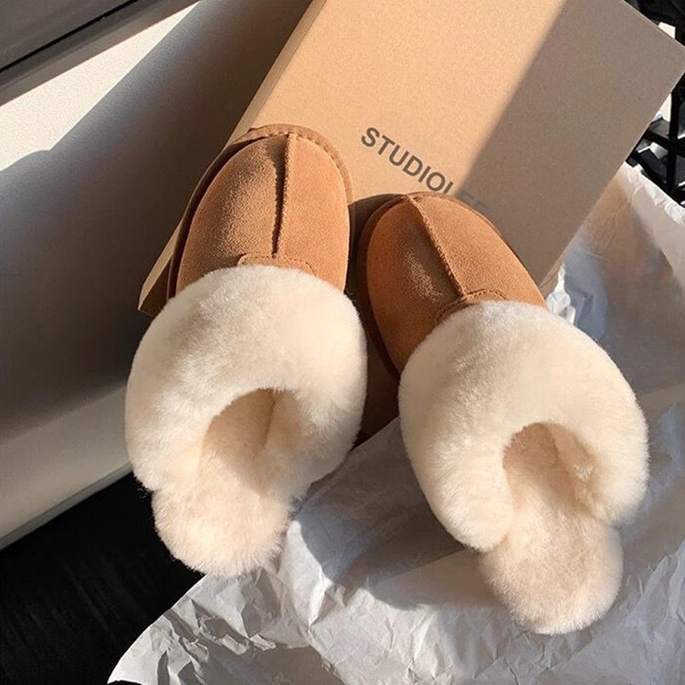 Baotou Half Slippers for Women's Outer Wear 2025 Autumn and Winter New Style Comfortable Half-Cup Snow Boots Lazy Warm Woolen Cotton Slippers